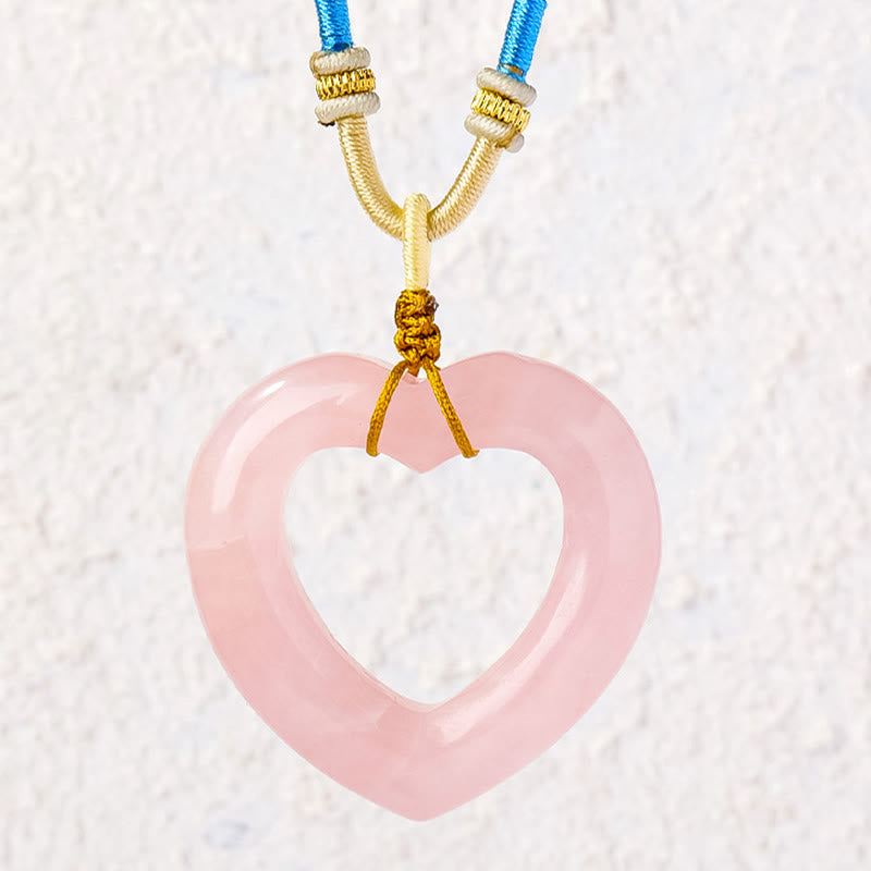 Buddha Stones Natural Rose Quartz Hollow Love Heart Caring Necklace Pendant - image 2
