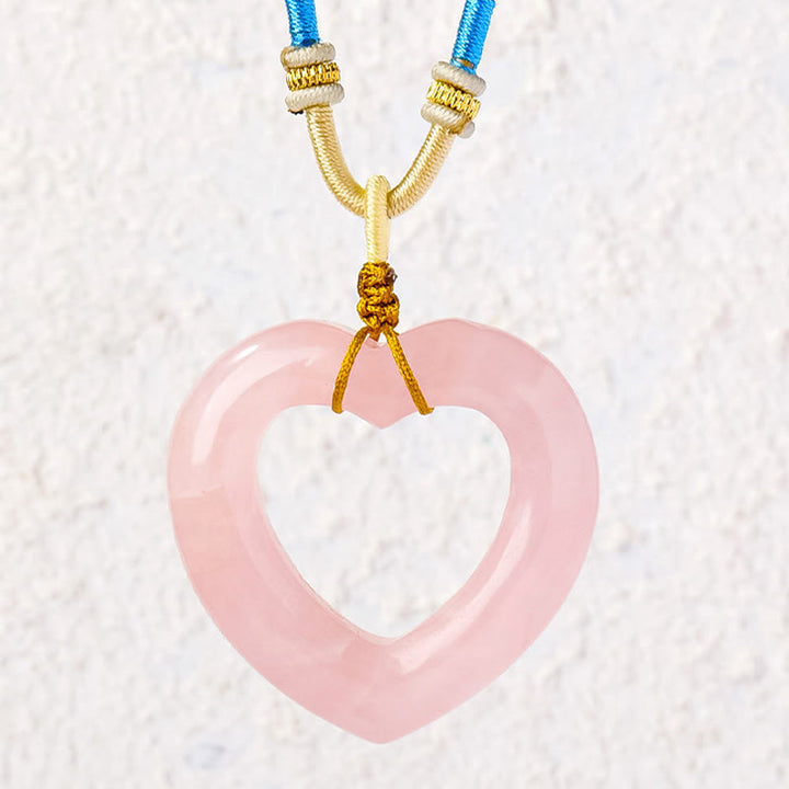 Buddha Stones Natural Rose Quartz Hollow Love Heart Caring Necklace Pendant - image 2