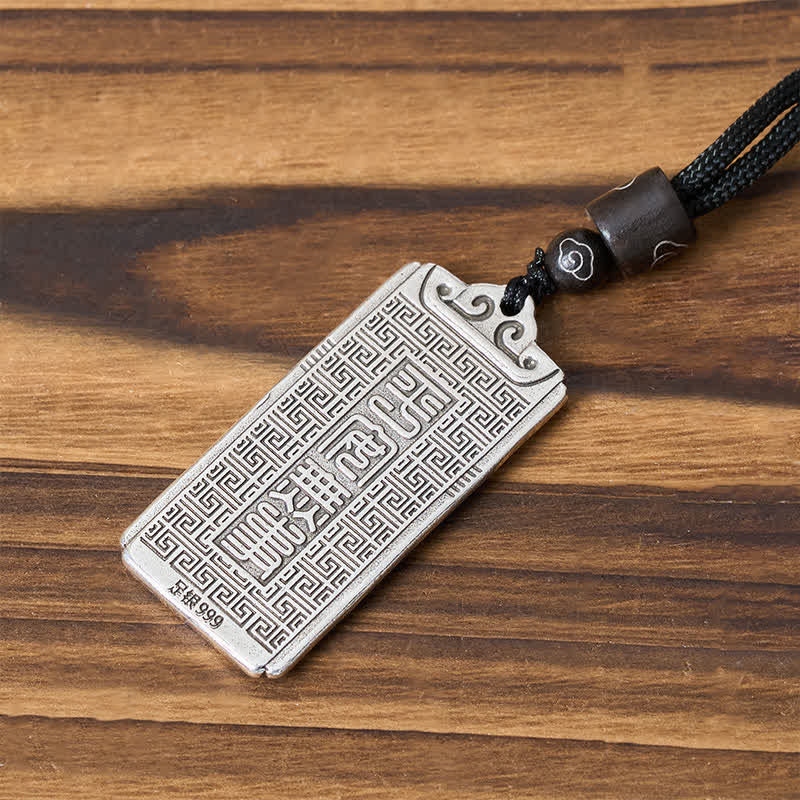 Buddha Stones Copper Plated With Silver Namo Amitabha Rope Luck Necklace Pendant - image 6