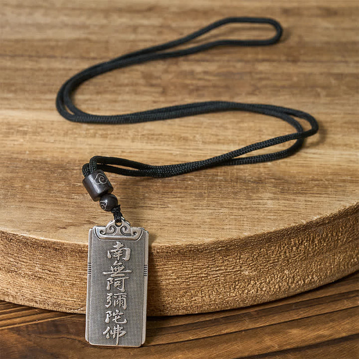 Buddha Stones Copper Plated With Silver Namo Amitabha Rope Luck Necklace Pendant - image 2