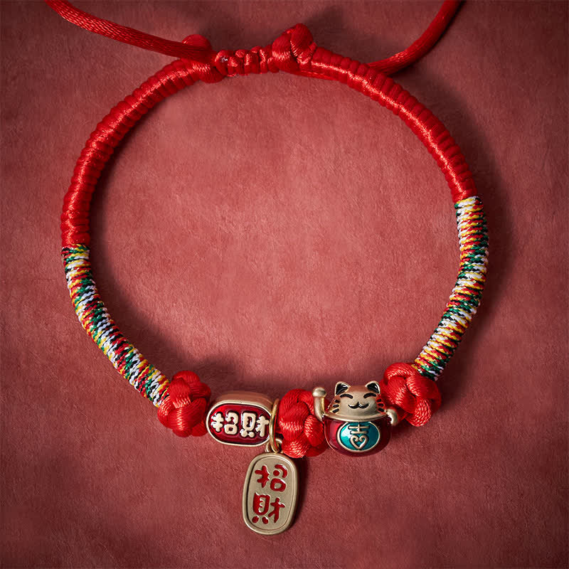 Buddha Stones Red String Plaited Auspicious Fu Character Protection Adjustable Cats Pet Collar - image 2