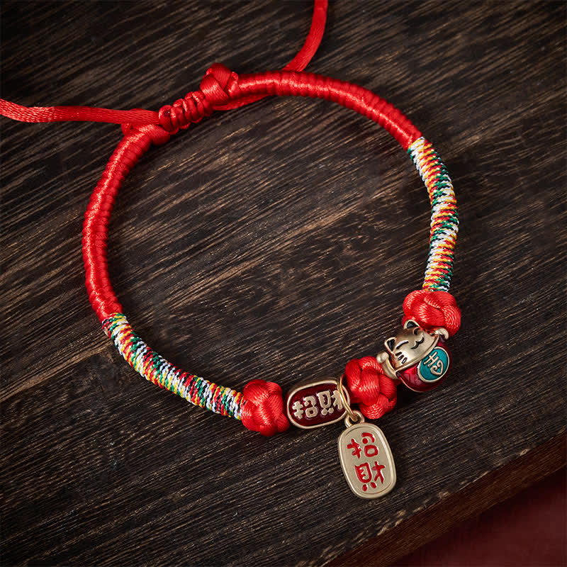 Buddha Stones Red String Plaited Auspicious Fu Character Protection Adjustable Cats Pet Collar - image 3