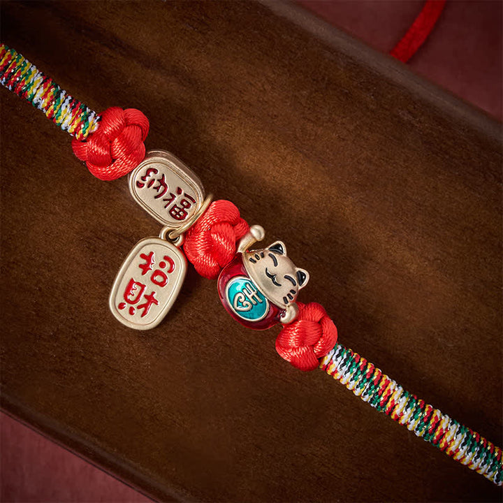 Buddha Stones Red String Plaited Auspicious Fu Character Protection Adjustable Cats Pet Collar - image 4