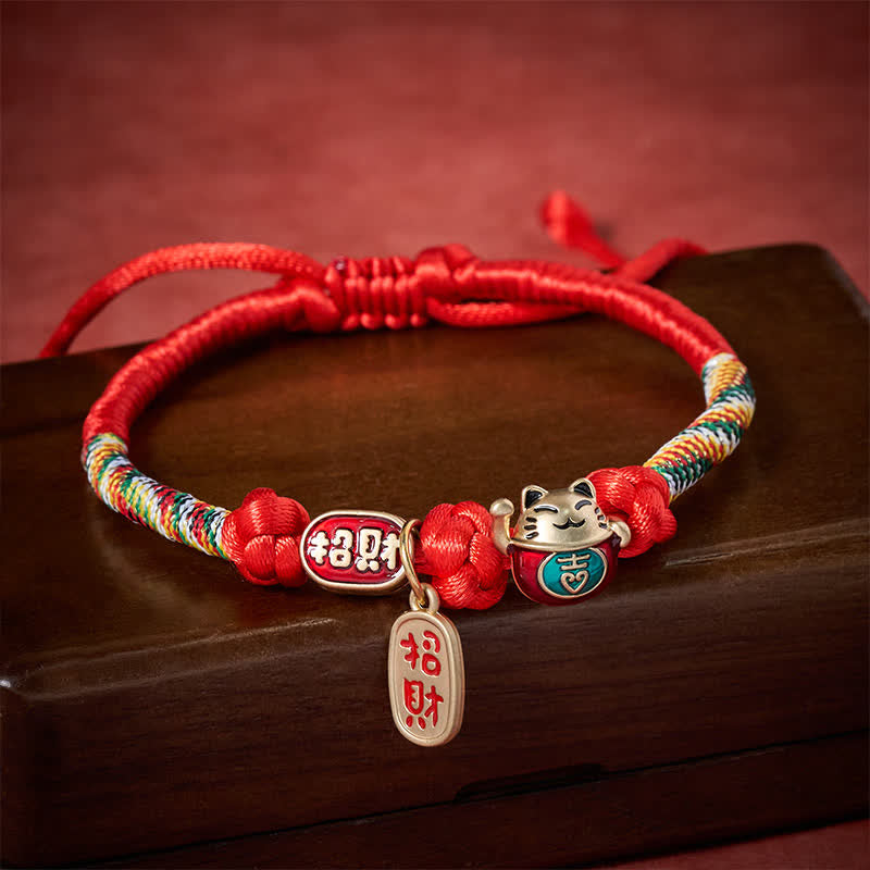 Buddha Stones Red String Plaited Auspicious Fu Character Protection Adjustable Cats Pet Collar - image 1