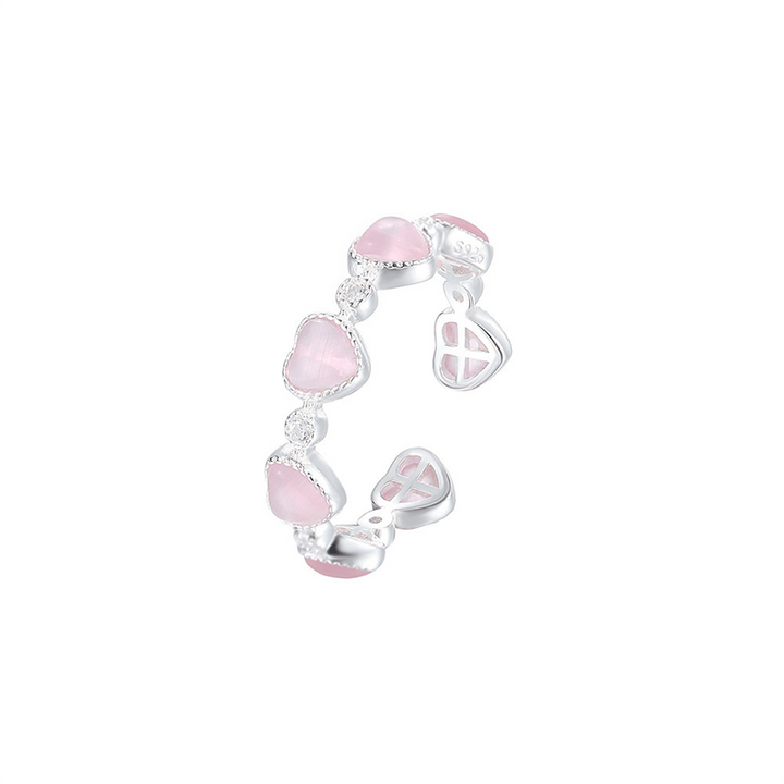 Buddha Stones 925 Sterling Silver Pink Cat's Eye Heart Design Adjustable Love Ring - image 11