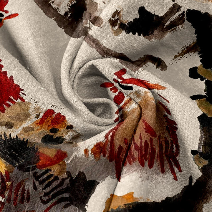 Buddha Stones Cotton Rooster Floral Ink Pattern Men's Short Sleeve Half Button Shirt - image 2