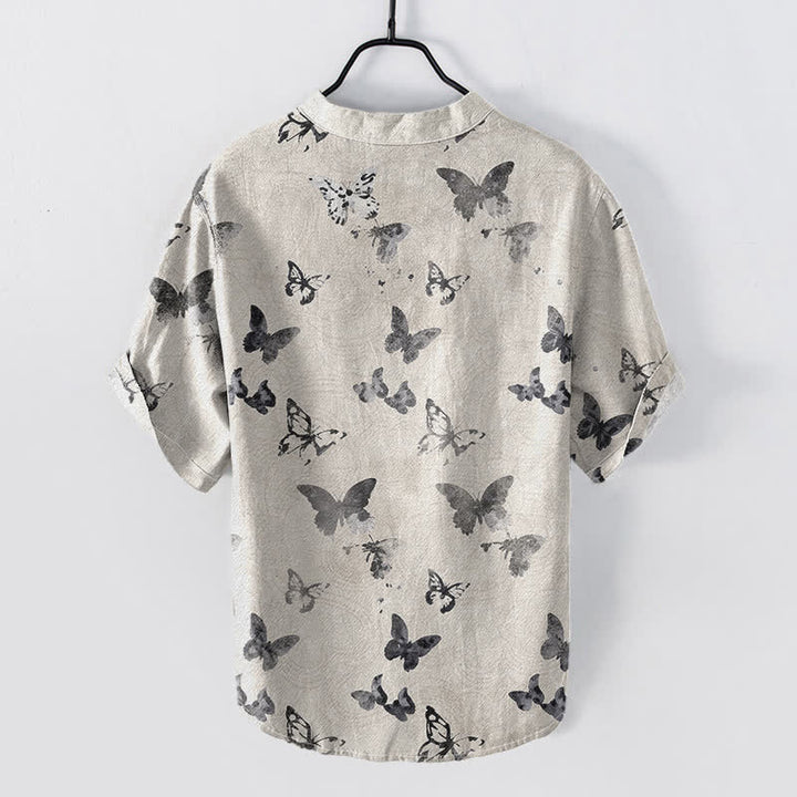 Buddha Stones Cotton Butterfly Pattern Men's Short Sleeve Half Button Shirt - image 3