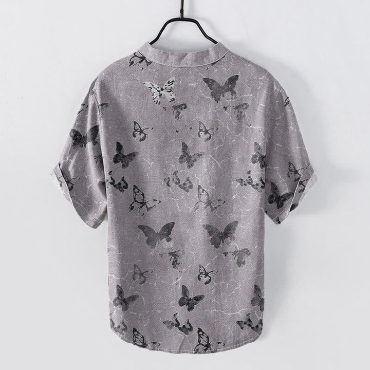 Buddha Stones Cotton Butterfly Pattern Men's Short Sleeve Half Button Shirt - image 1