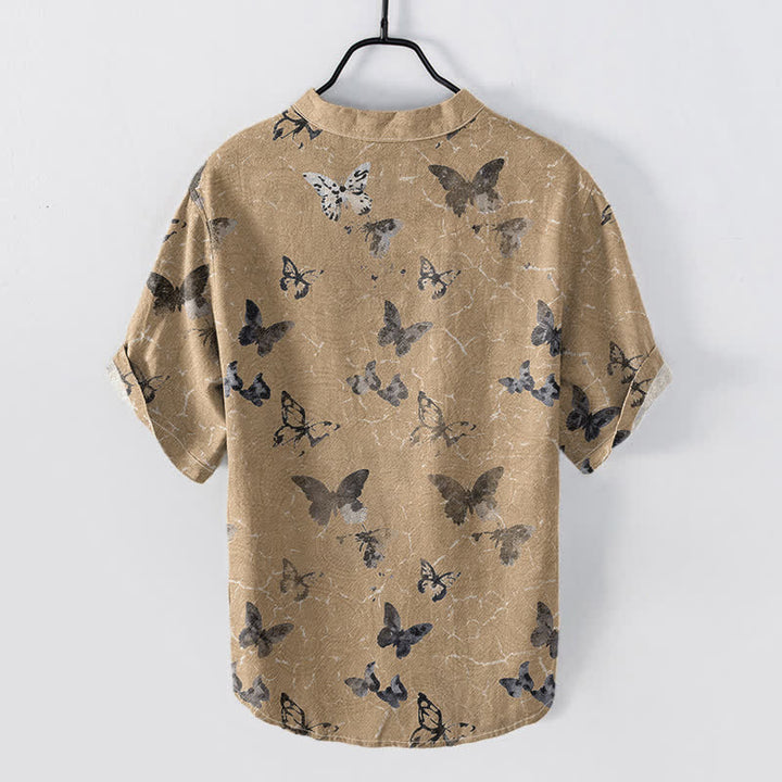 Buddha Stones Cotton Butterfly Pattern Men's Short Sleeve Half Button Shirt - image 6