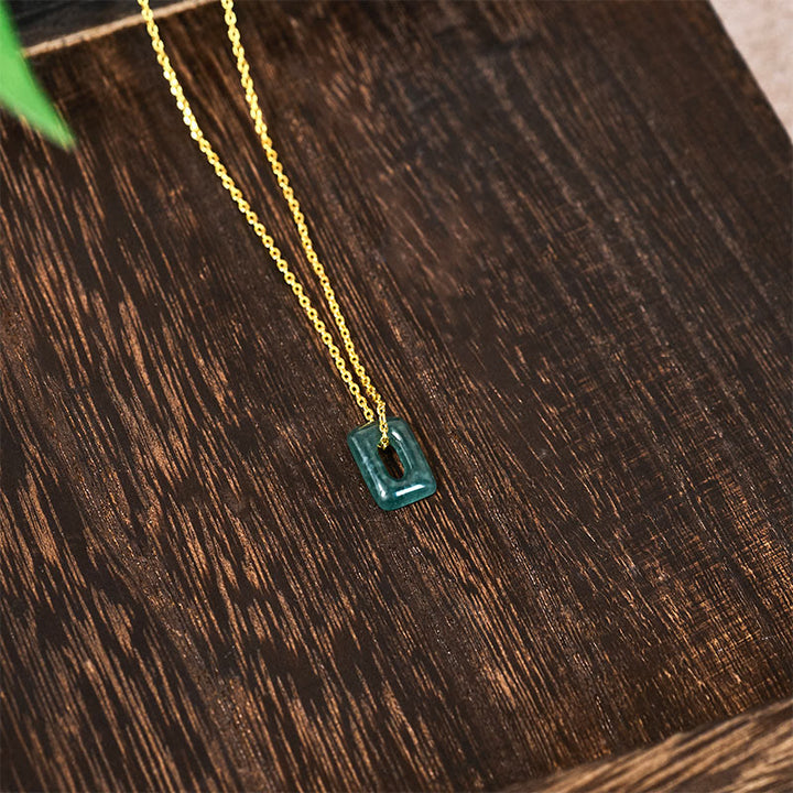 Buddha Stones Mini Square Green Jade Abundance Necklace Pendant - image 4