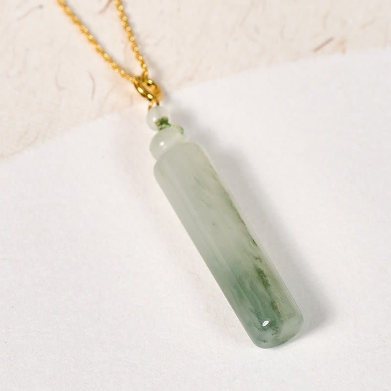 Buddha Stones Cylinder Pattern Jade Luck Necklace Pendant - Golden-Natural Jade(Color&Size May Vary) - image 1