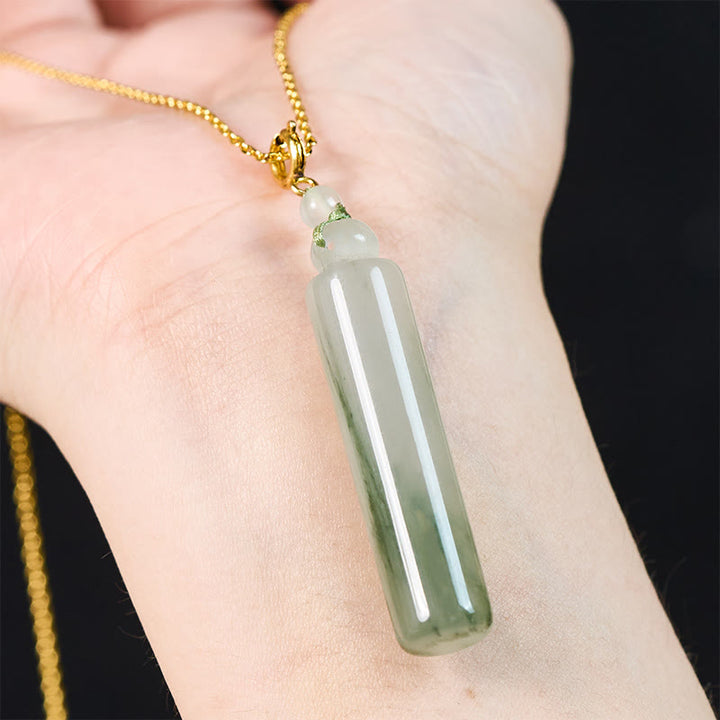 Buddha Stones Cylinder Pattern Jade Luck Necklace Pendant - image 7