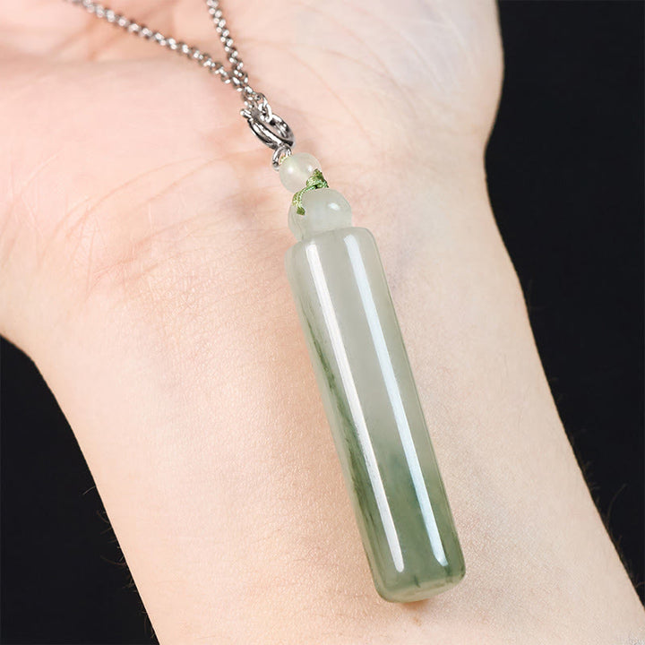 Buddha Stones Cylinder Pattern Jade Luck Necklace Pendant - image 11