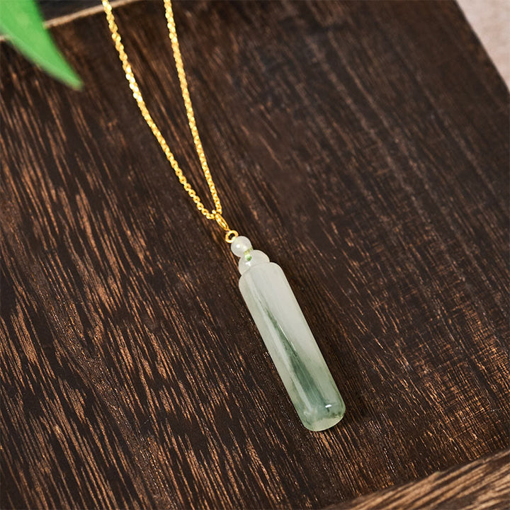 Buddha Stones Cylinder Pattern Jade Luck Necklace Pendant - image 4