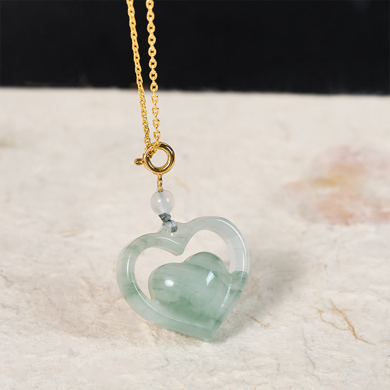 Buddha Stones Hollow Love Heart Jade Abundance Necklace Pendant - image 1
