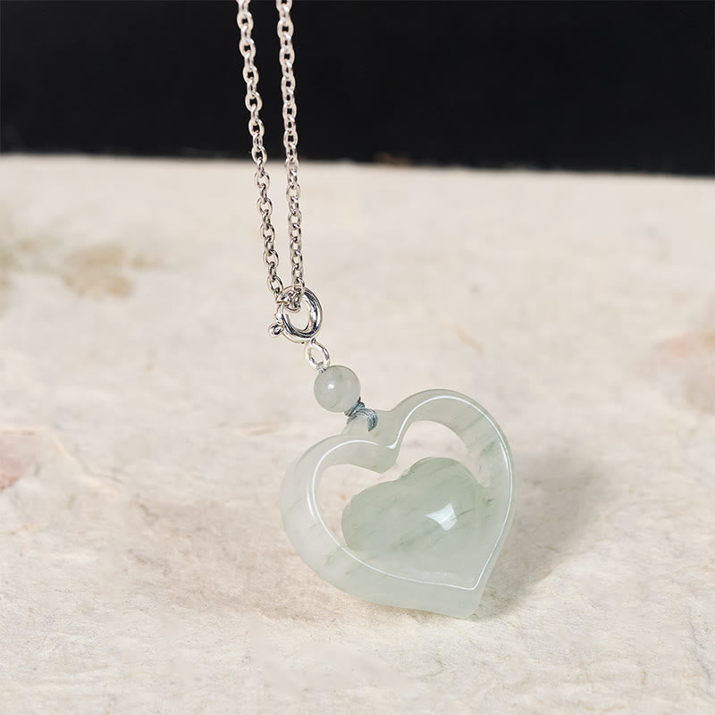 Buddha Stones Hollow Love Heart Jade Abundance Necklace Pendant - image 8