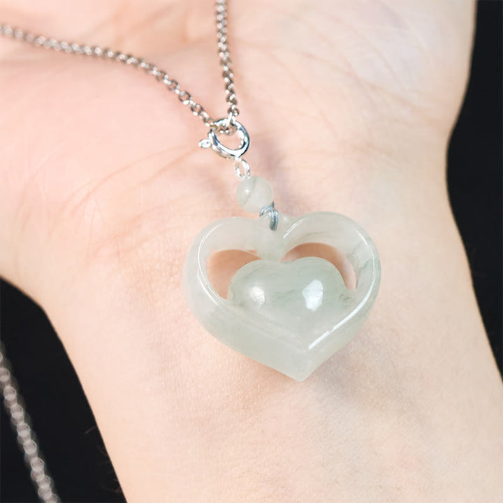 Buddha Stones Hollow Love Heart Jade Abundance Necklace Pendant - image 11