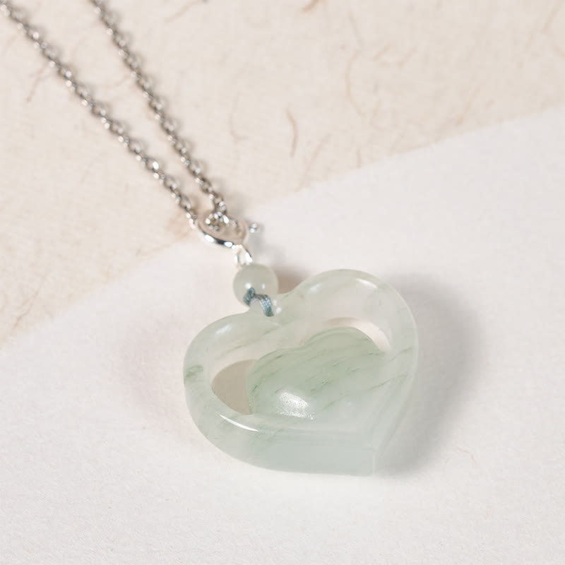 Buddha Stones Hollow Love Heart Jade Abundance Necklace Pendant - image 9