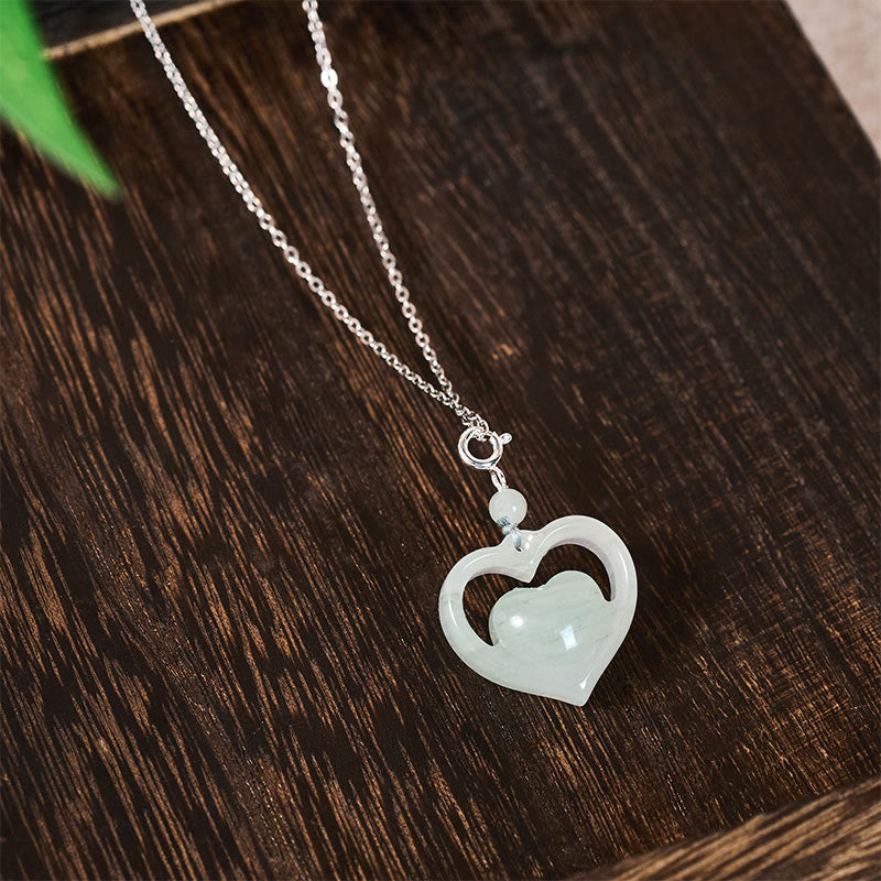 Buddha Stones Hollow Love Heart Jade Abundance Necklace Pendant - image 10