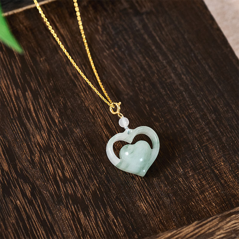Buddha Stones Hollow Love Heart Jade Abundance Necklace Pendant - image 4