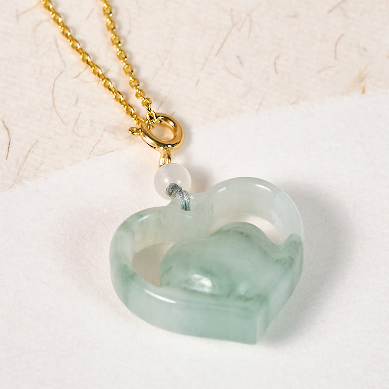 Buddha Stones Hollow Love Heart Jade Abundance Necklace Pendant - image 2