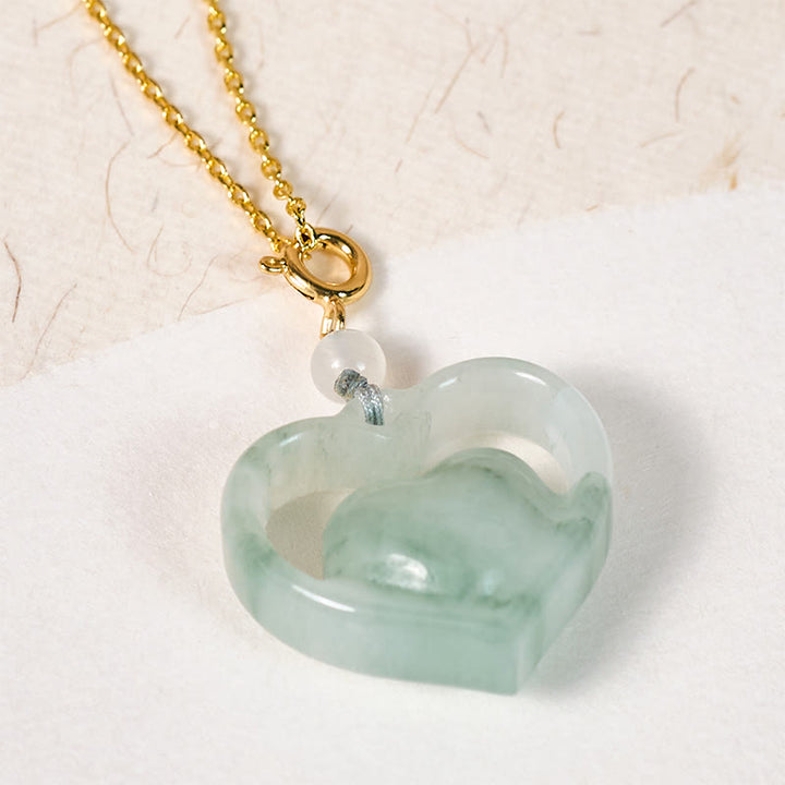 Buddha Stones Hollow Love Heart Jade Abundance Necklace Pendant - image 2
