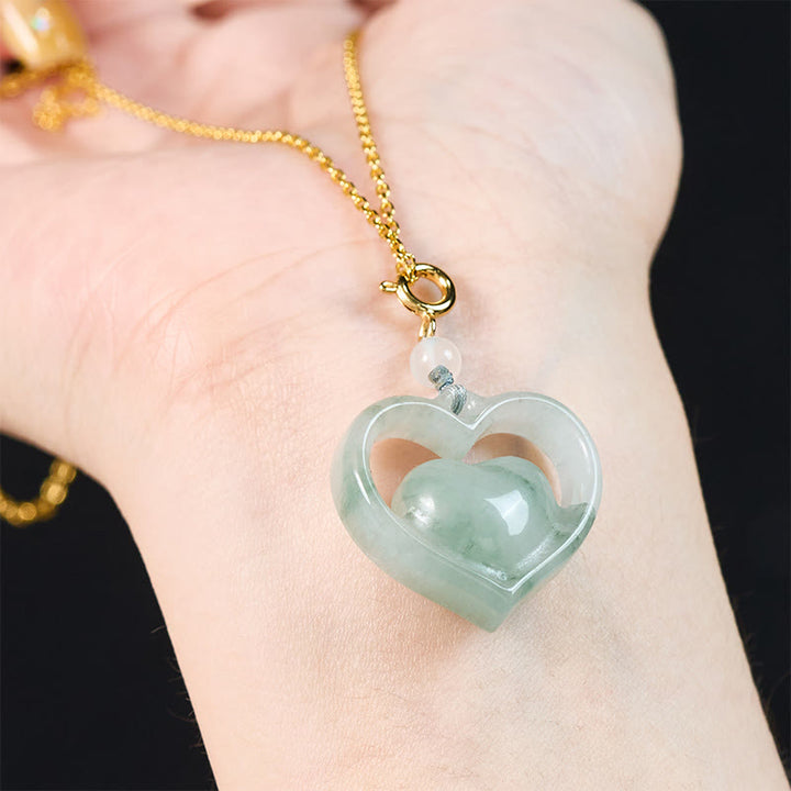 Buddha Stones Hollow Love Heart Jade Abundance Necklace Pendant - image 5