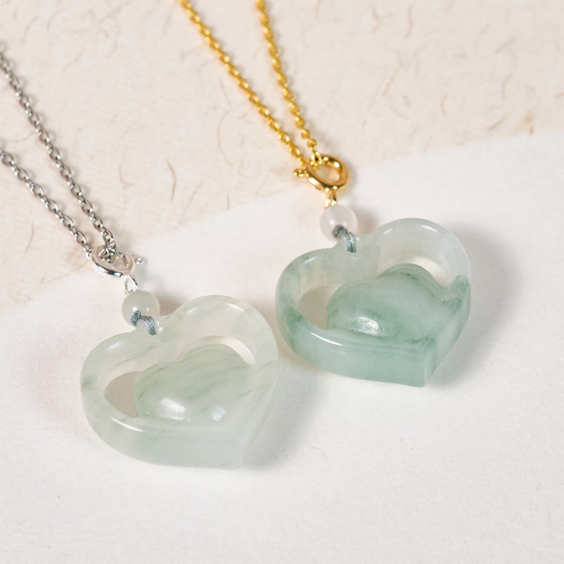 Buddha Stones Hollow Love Heart Jade Abundance Necklace Pendant - image 13