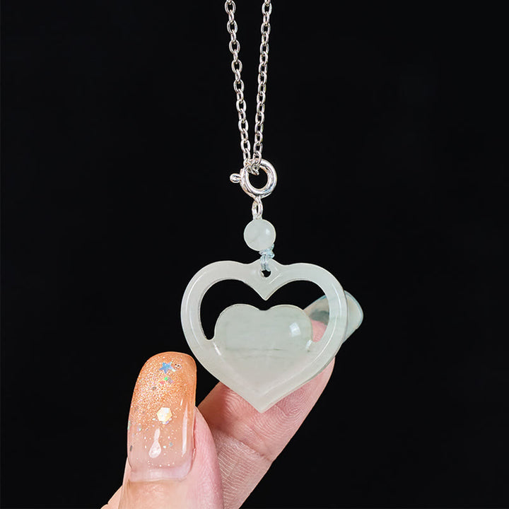 Buddha Stones Hollow Love Heart Jade Abundance Necklace Pendant - image 3