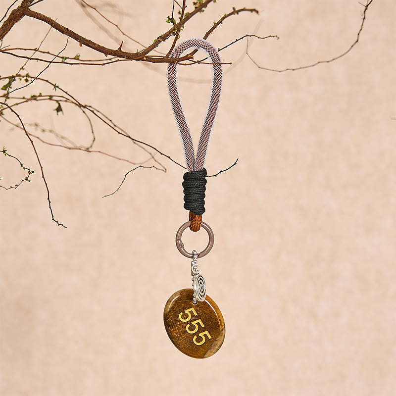 Buddha Stones "Wishing Positive Change and Freedom" 555 Angel Number Natural Tiger Eye Key Chain Hanging Decoration Includes Gift Message Card - image 5