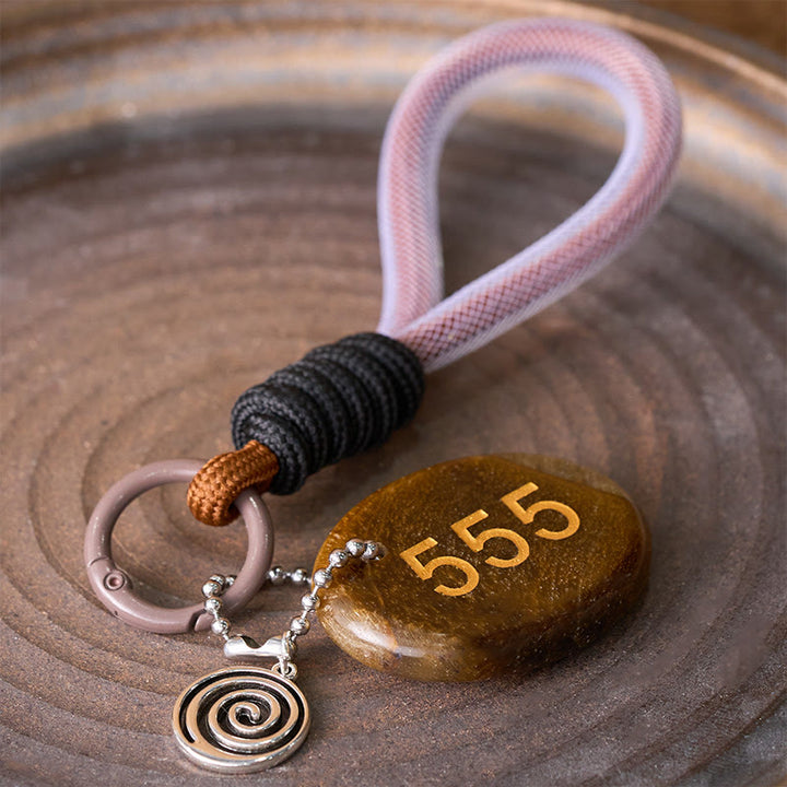 Buddha Stones "Wishing Positive Change and Freedom" 555 Angel Number Natural Tiger Eye Key Chain Hanging Decoration Includes Gift Message Card - image 3