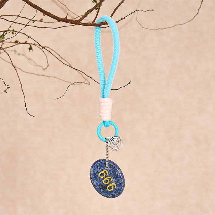 Buddha Stones "Wishing Balance and Inner Peace" 666 Angel Number Natural Sodalite Key Chain Hanging Decoration Includes Gift Message Card - image 4