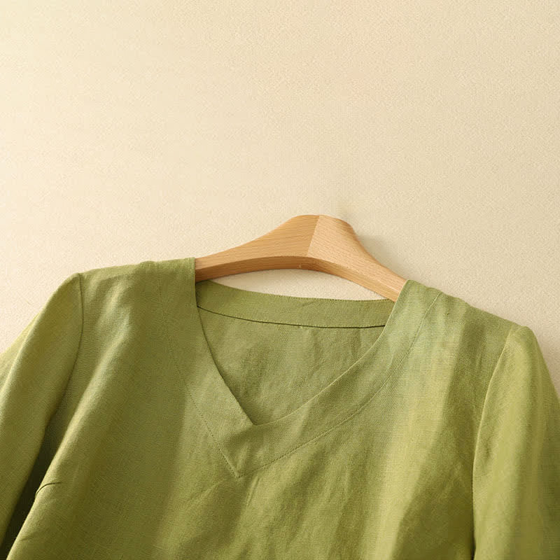 Buddha Stones Summer Minimalist V Neck Solid Women's Short Sleeve T-Shirts - image 1
