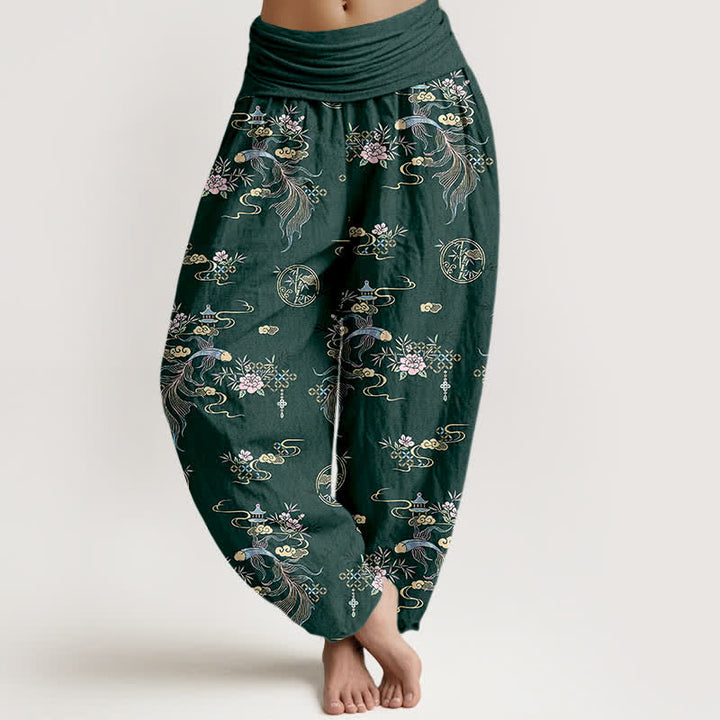 Buddha Stones Pure Cotton Oriental Cloud Floral Pattern Women's Elastic Waist Harem Pants - DarkGreen - US16，UK/AU20，EU48 (3XL) - image 5