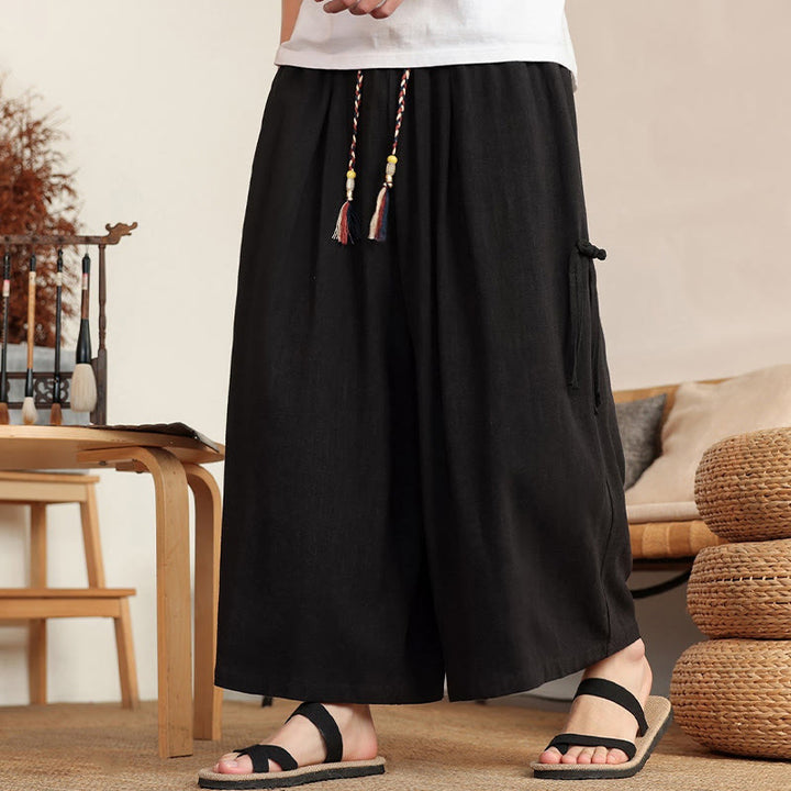 Buddha Stones Summer Solid Men's Elastic Waist Wide Leg Pants With Pockets - image 14