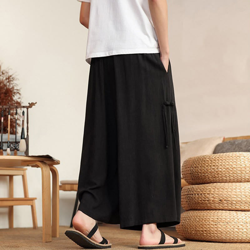 Buddha Stones Summer Solid Men's Elastic Waist Wide Leg Pants With Pockets - image 10