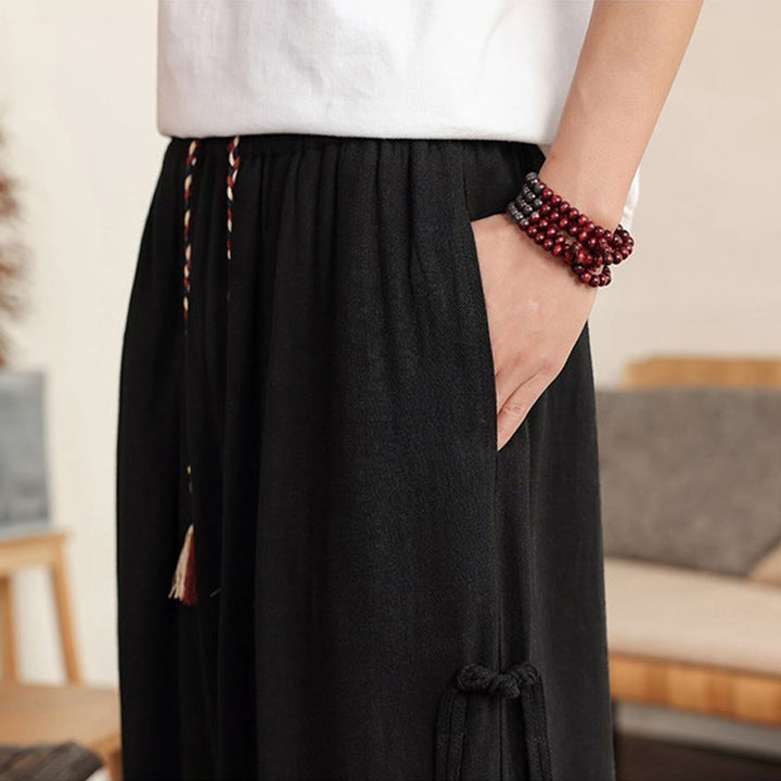Buddha Stones Summer Solid Men's Elastic Waist Wide Leg Pants With Pockets - image 19