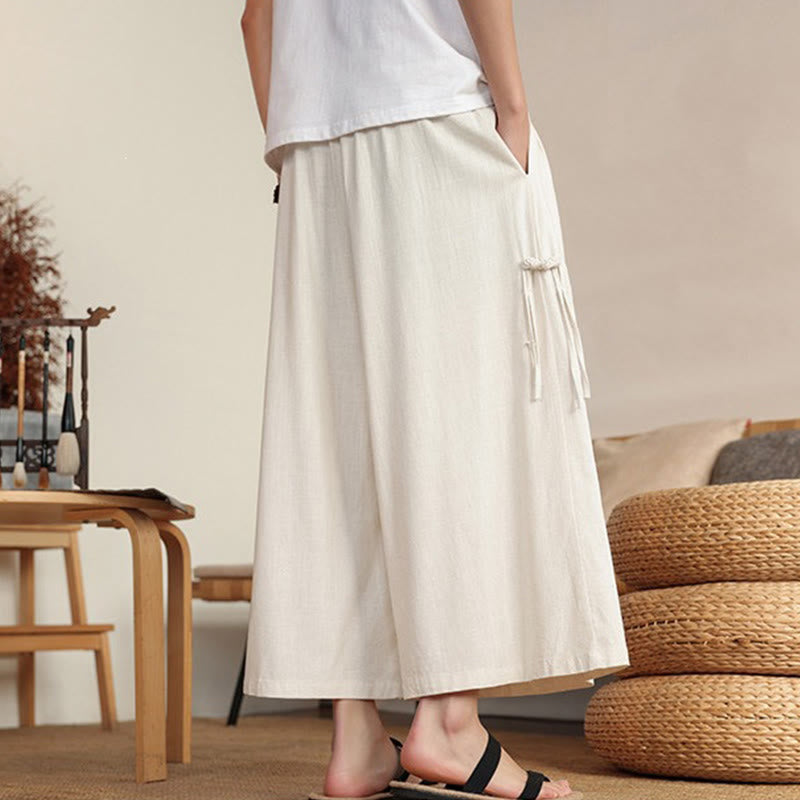 Buddha Stones Summer Solid Men's Elastic Waist Wide Leg Pants With Pockets - image 1