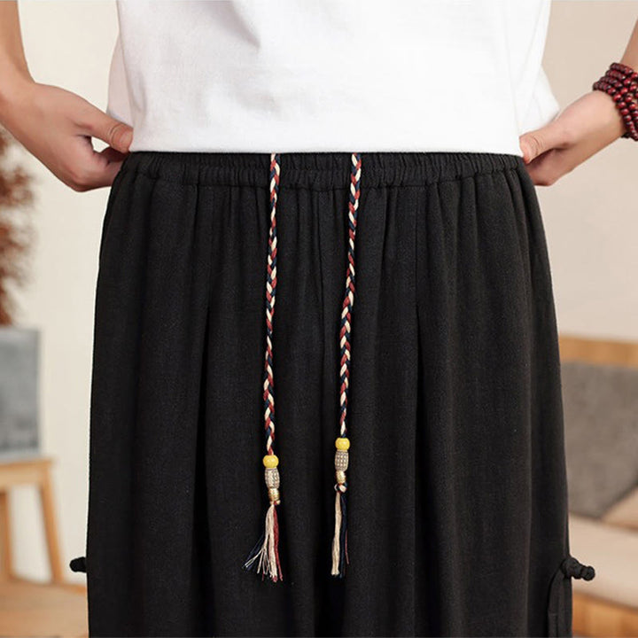 Buddha Stones Summer Solid Men's Elastic Waist Wide Leg Pants With Pockets - image 18