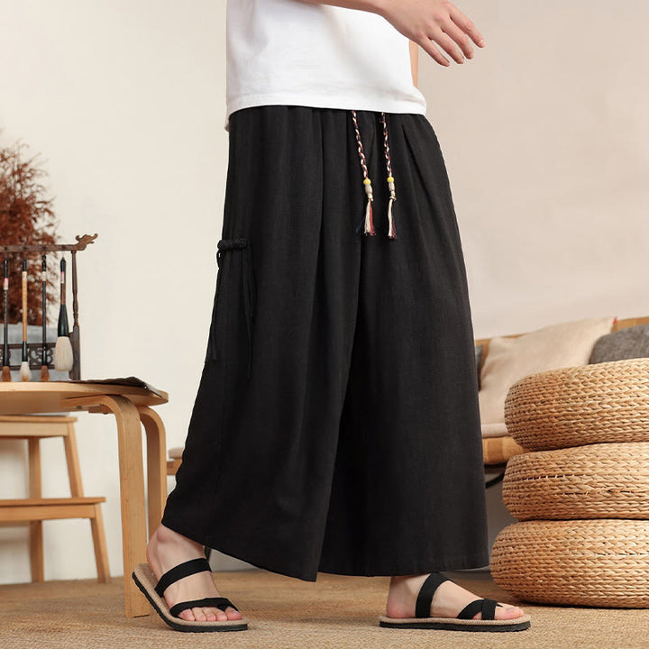 Buddha Stones Summer Solid Men's Elastic Waist Wide Leg Pants With Pockets - image 11