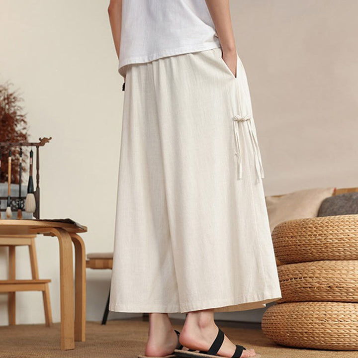 Buddha Stones Summer Solid Men's Elastic Waist Wide Leg Pants With Pockets - image 1