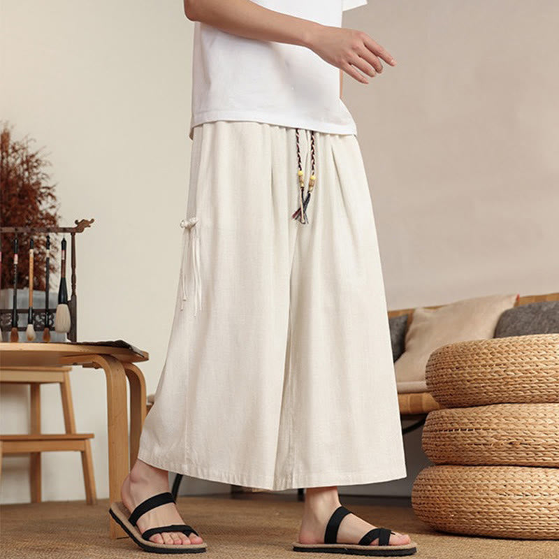 Buddha Stones Summer Solid Men's Elastic Waist Wide Leg Pants With Pockets - image 2