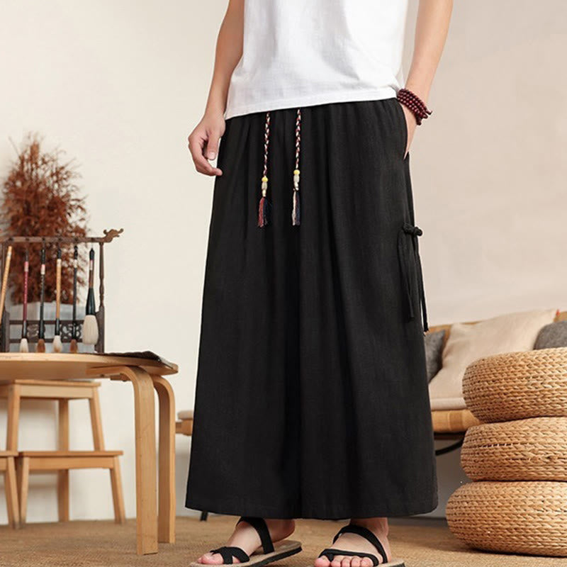 Buddha Stones Summer Solid Men's Elastic Waist Wide Leg Pants With Pockets - image 16
