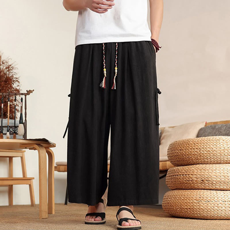 Buddha Stones Summer Solid Men's Elastic Waist Wide Leg Pants With Pockets - image 15