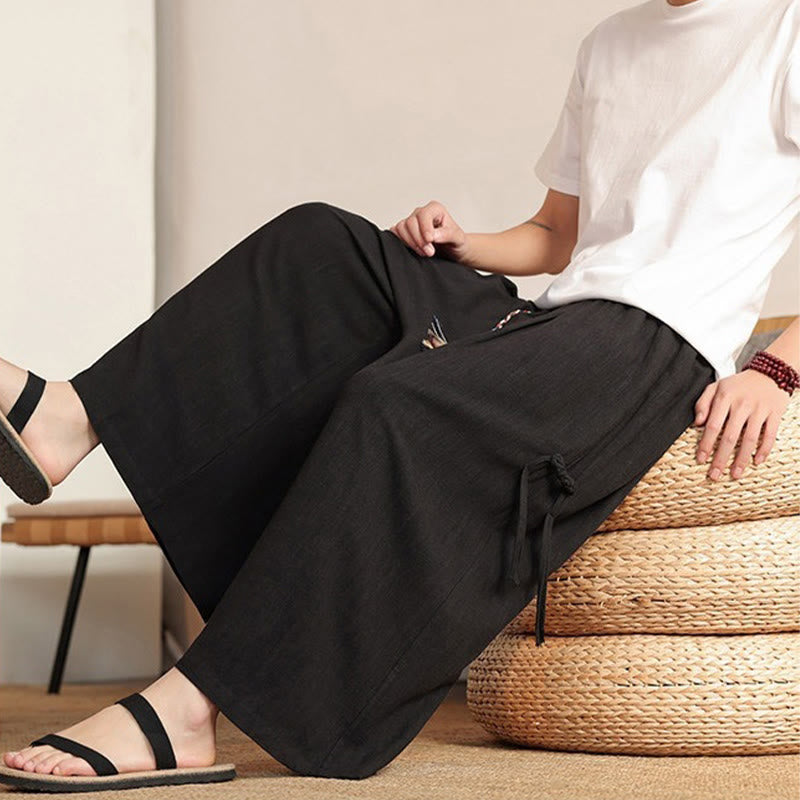 Buddha Stones Summer Solid Men's Elastic Waist Wide Leg Pants With Pockets - image 17
