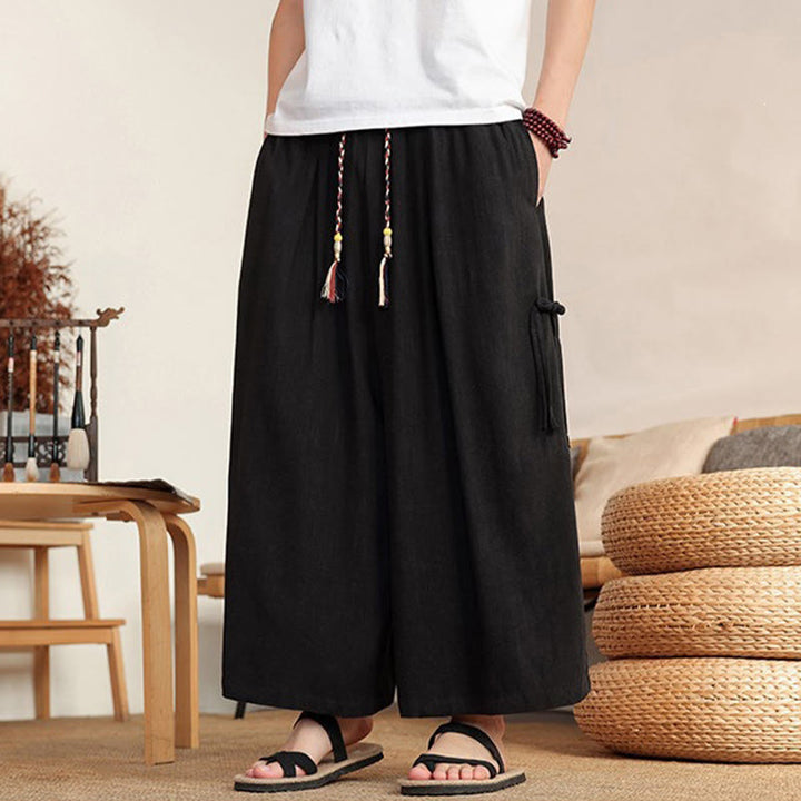 Buddha Stones Summer Solid Men's Elastic Waist Wide Leg Pants With Pockets - Black - US/UK/AU46，EU56 (5XL) - image 9