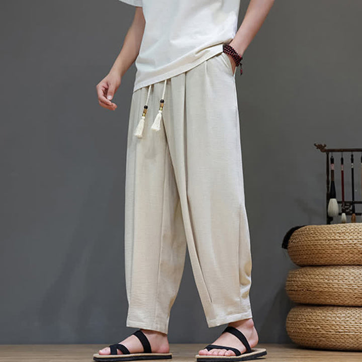 Buddha Stones Summer Minimalist Solid Men's Elastic Waist Tapered Pants With Pockets - Beige - US/UK/AU46，EU56 (5XL) - image 0