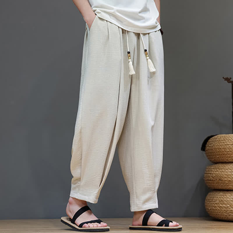 Buddha Stones Summer Minimalist Solid Men's Elastic Waist Tapered Pants With Pockets - image 7