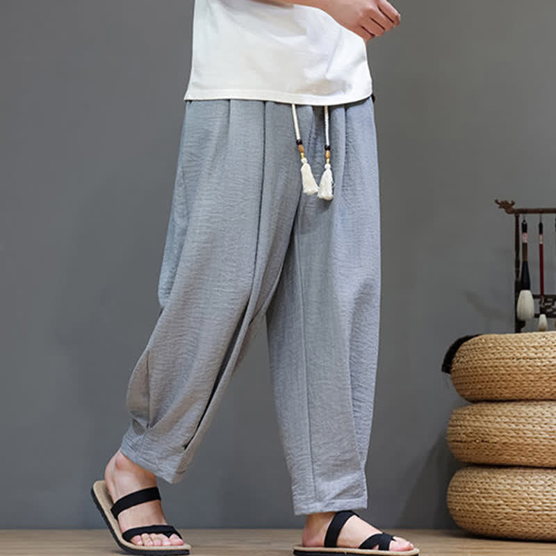 Buddha Stones Summer Minimalist Solid Men's Elastic Waist Tapered Pants With Pockets - image 15