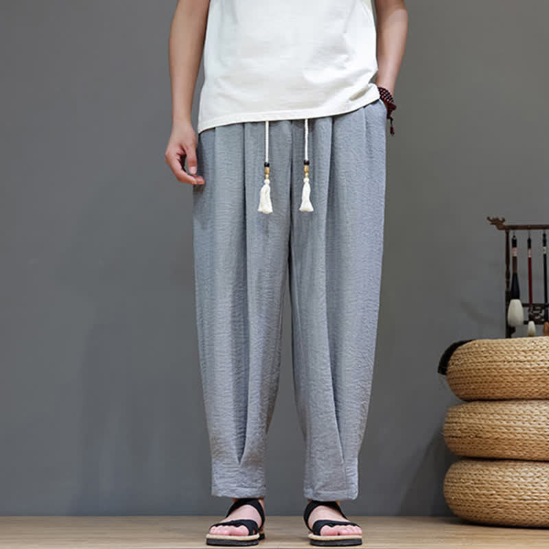 Buddha Stones Summer Minimalist Solid Men's Elastic Waist Tapered Pants With Pockets - image 11